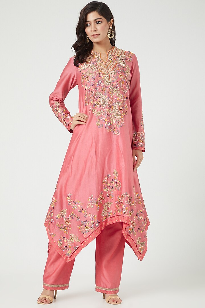 Pink Chanderi Kurta Set by Petticoat Lane at Pernia's Pop Up Shop